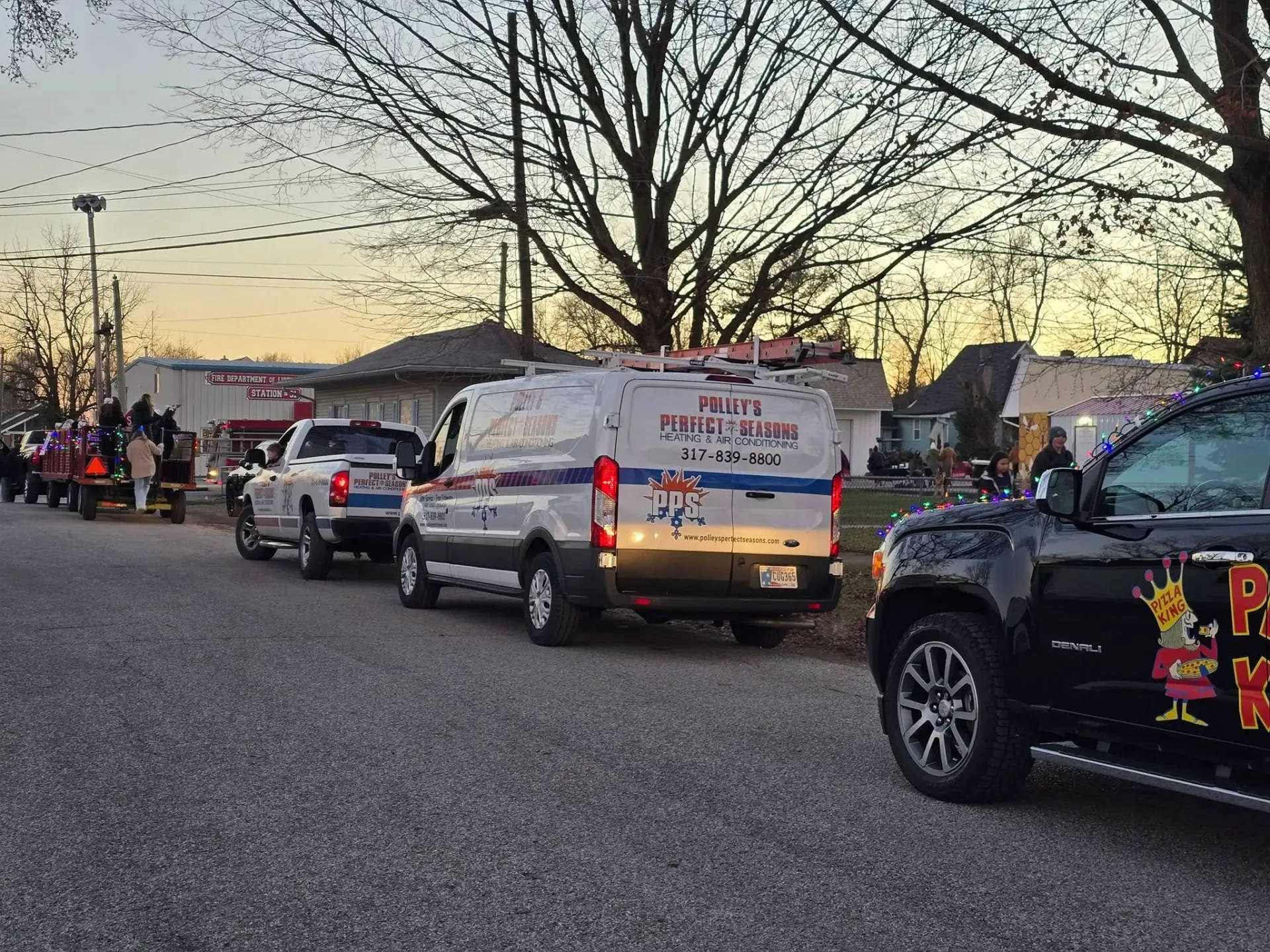 Polley's Perfect Seasons van decorated for the Plainfield Quaker Day Christmas parade